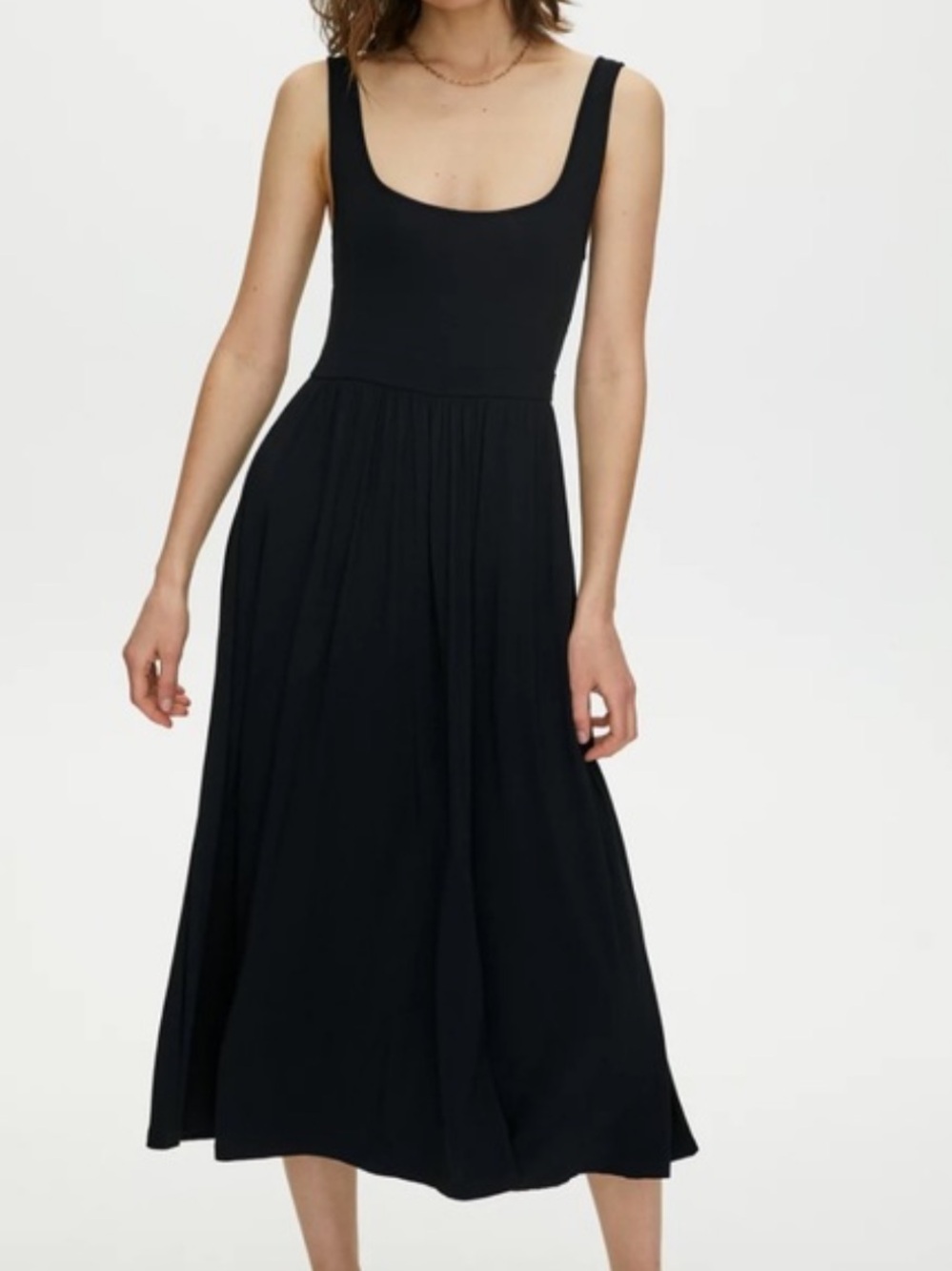 Wilfred x Aritzia Assonance Black Stretchy Knit Scoop Neck Midi Dress Medium